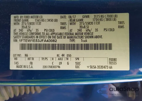 2018 Ford F-150 Xlt из США, поврежденный, VIN 1FTEW1E53JFA43082